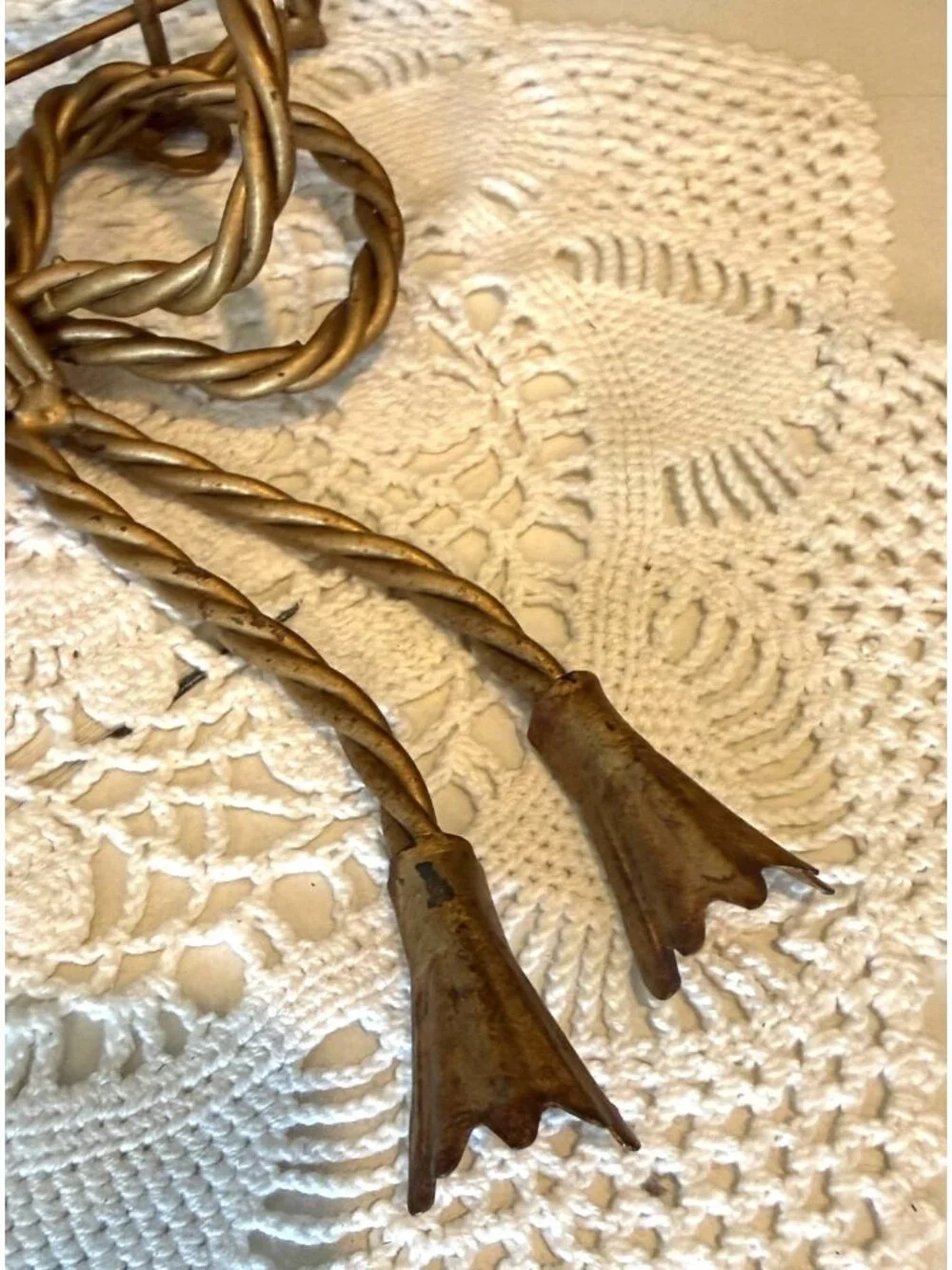 Vintage Gold Metal Bow Wall Shelf Twisted Rope Tassel Hollywood Regency